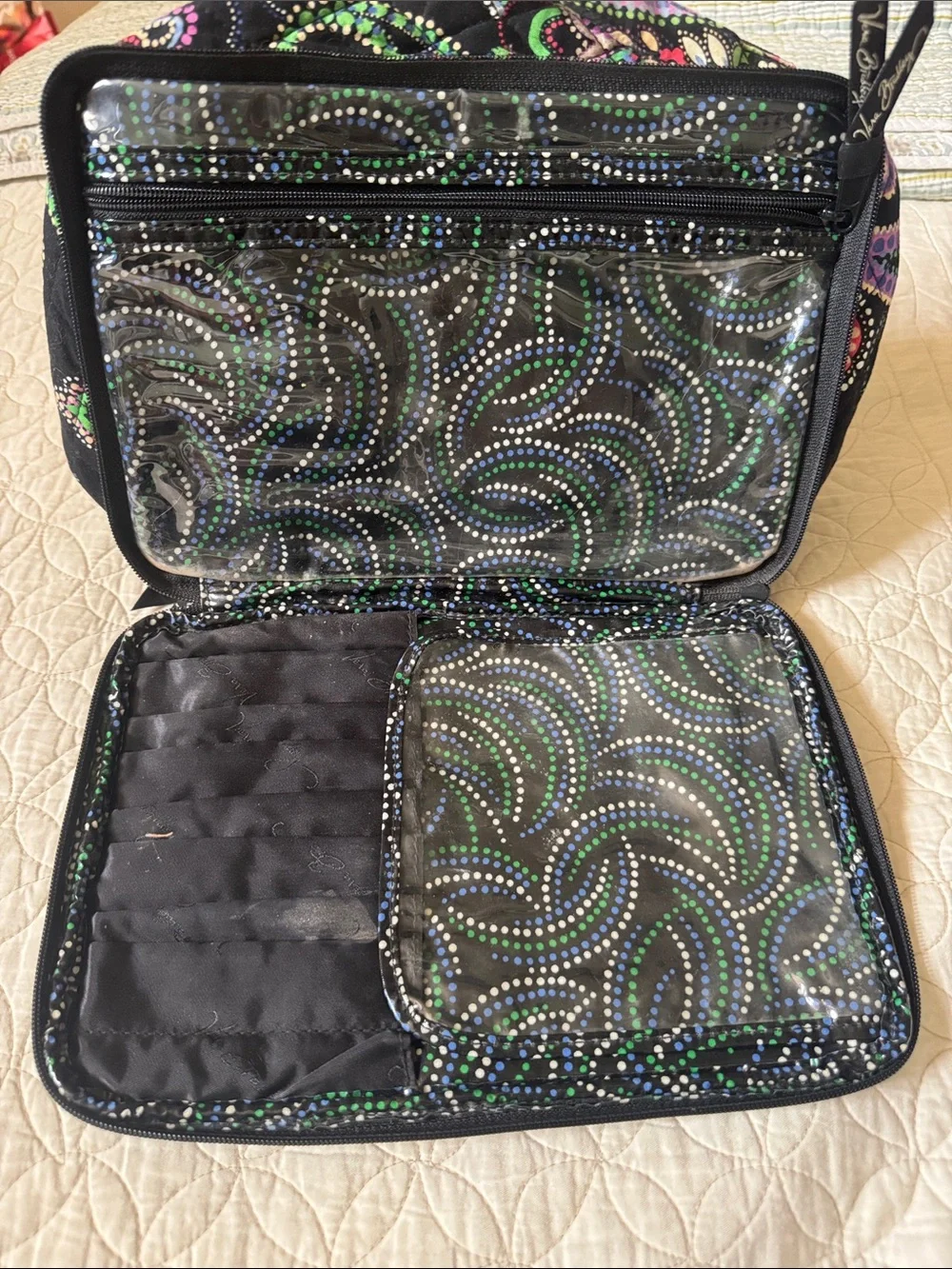 Vera Bradley Black Quilted Paisley Cosmetic Pouch with Multicolor Accents